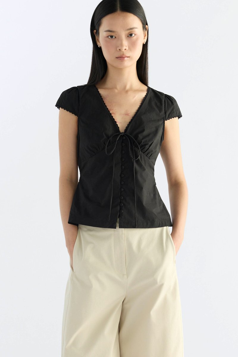 Mariette Lace Trim Fitted Blouse