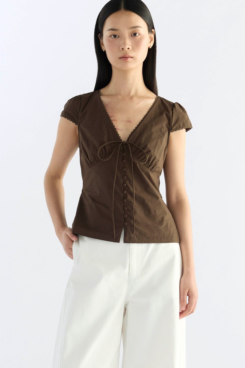 Mariette Lace Trim Fitted Blouse