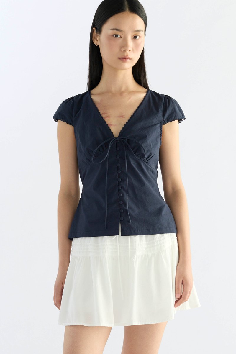 Mariette Lace Trim Fitted Blouse
