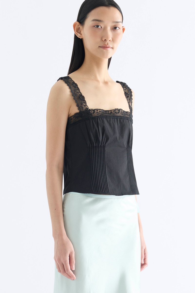 Colette Lace Square Neck Pintuck Top