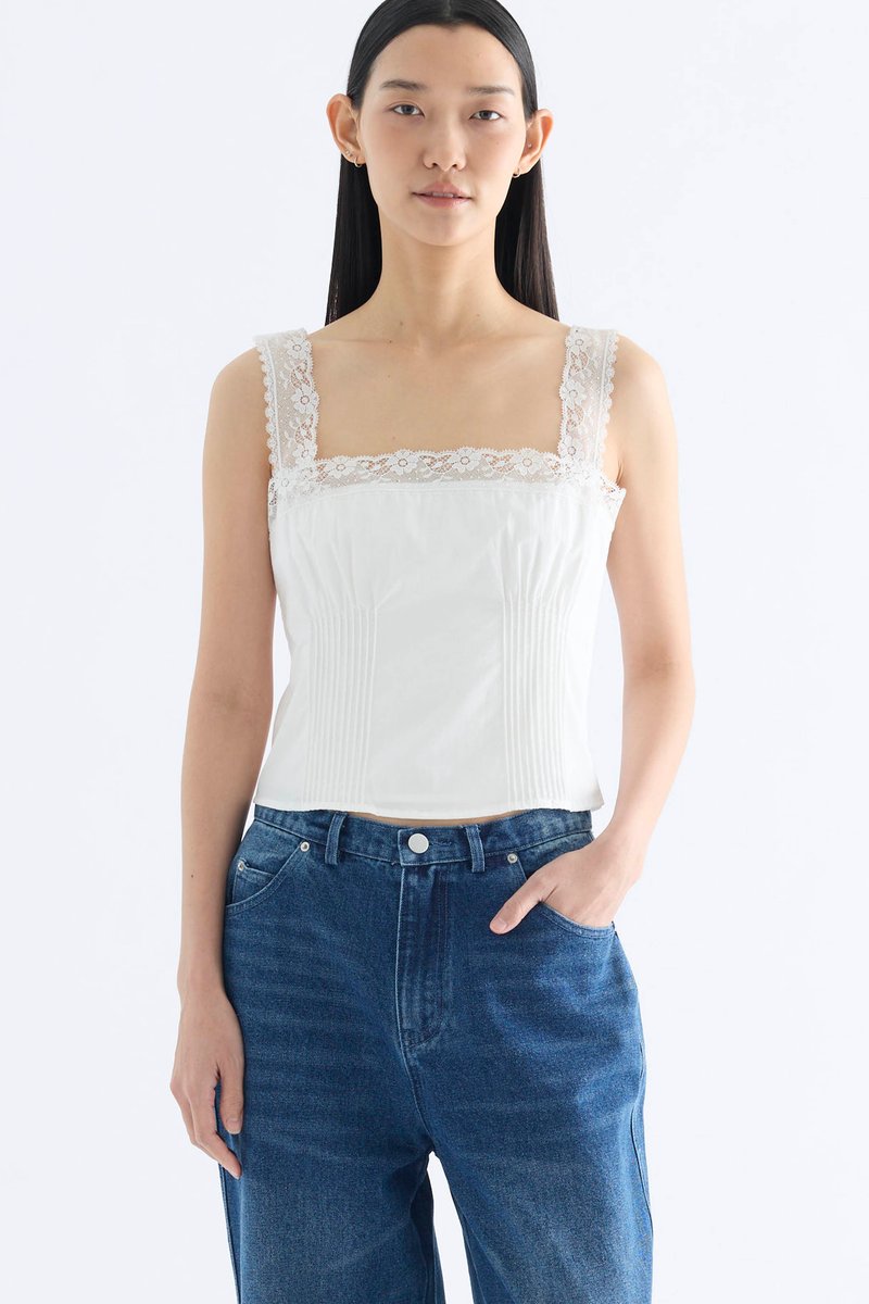 Colette Lace Square Neck Pintuck Top
