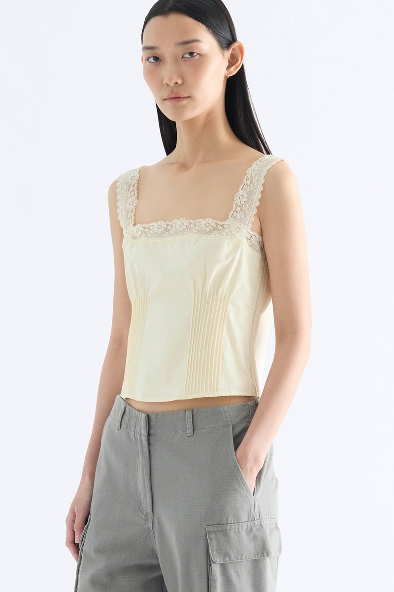 Colette Lace Square Neck Pintuck Top