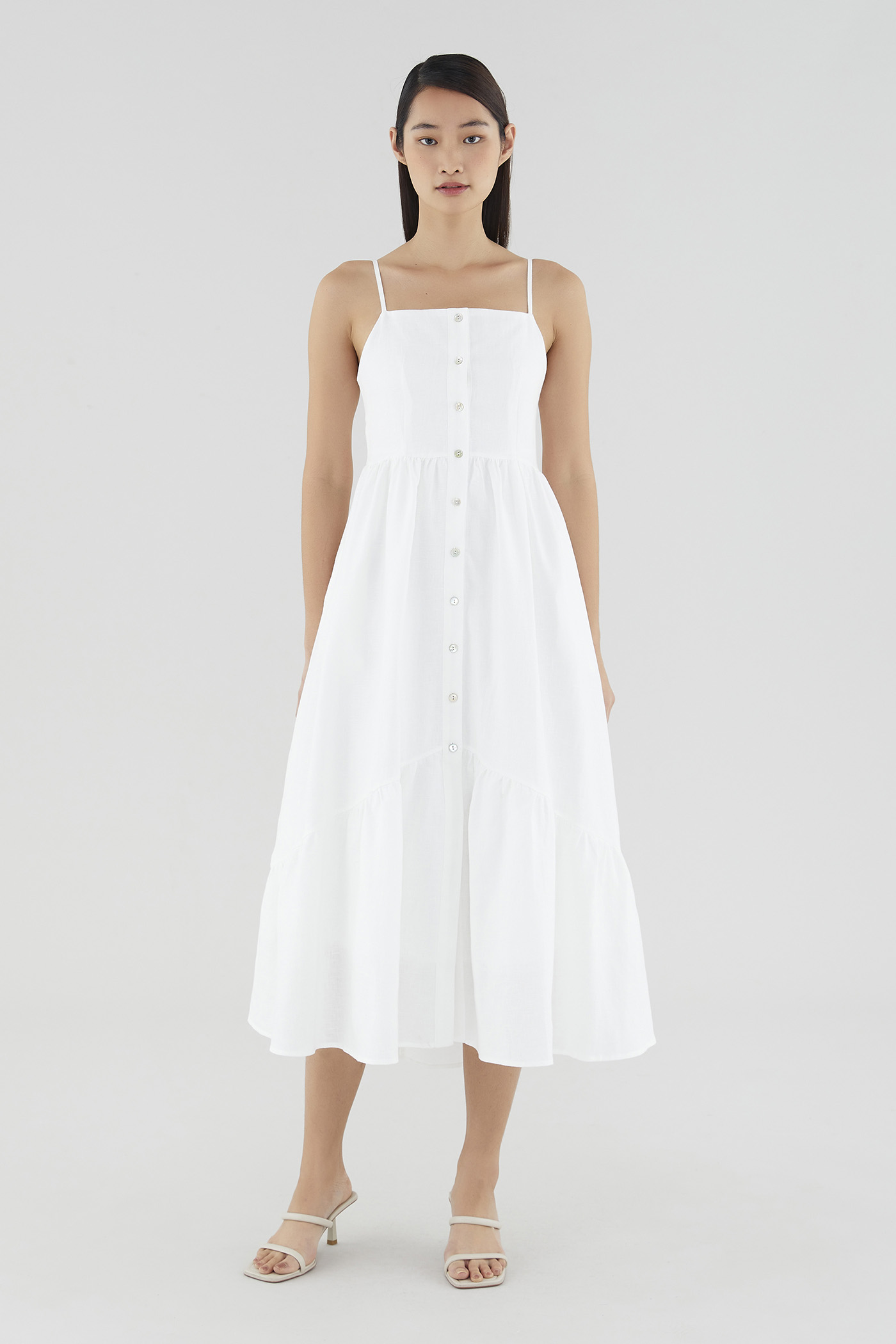 White button sale linen dress