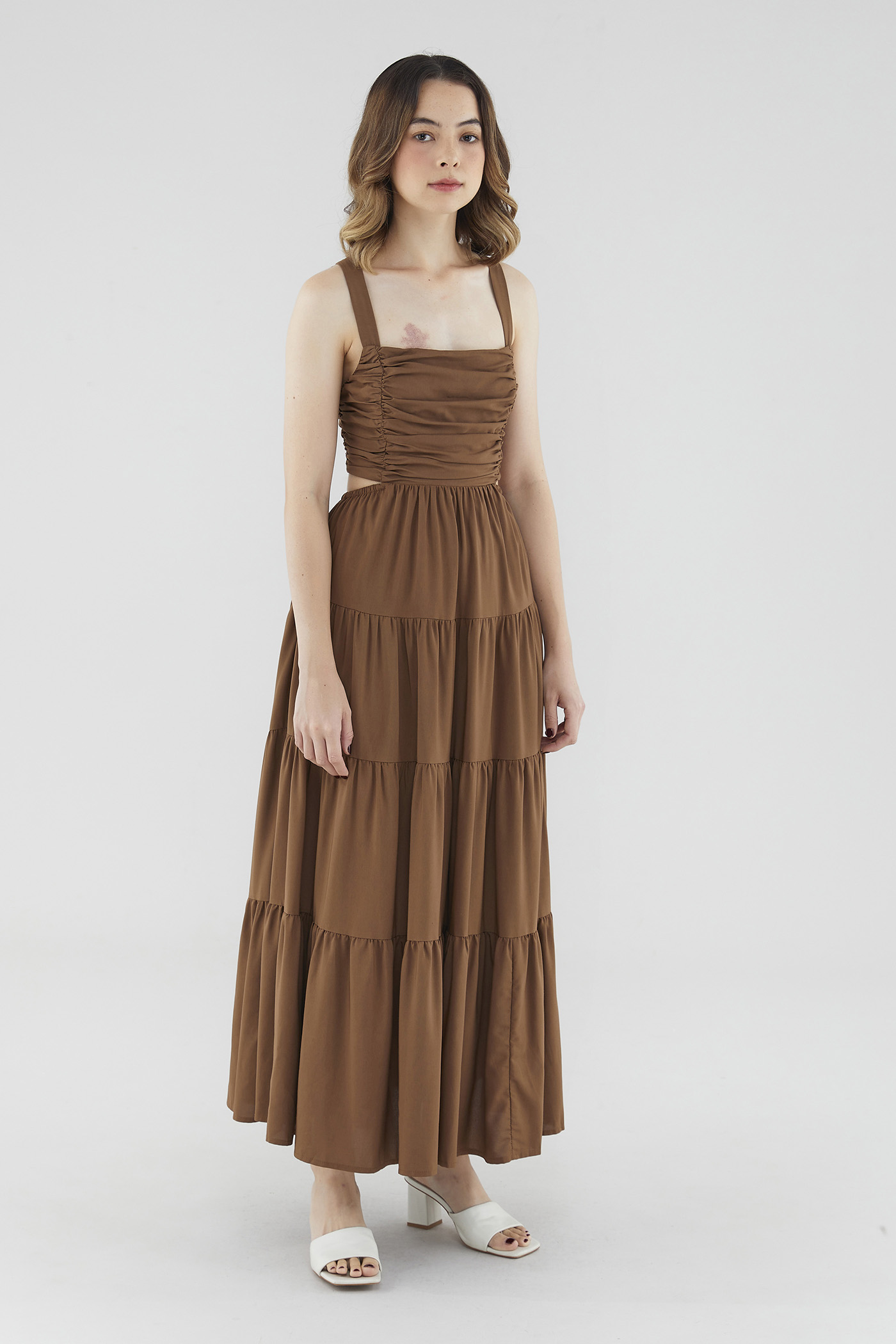 Rust Elastic Empire Waist Maxi Dress, Flat Chested Outfits