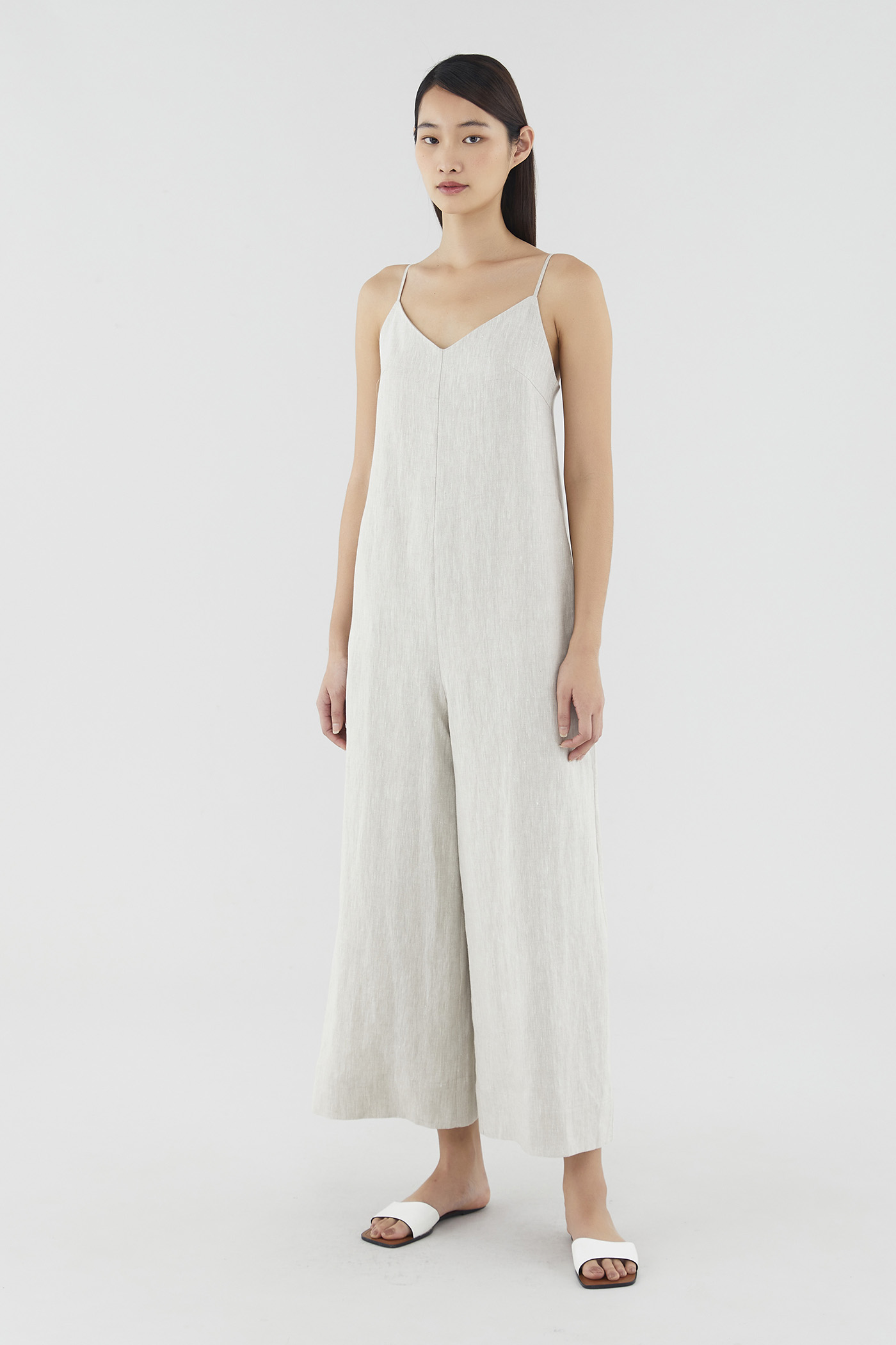 Linen v hot sale neck jumpsuit