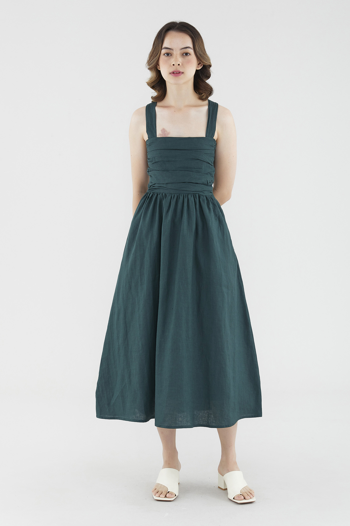 Pleated linen sale dress