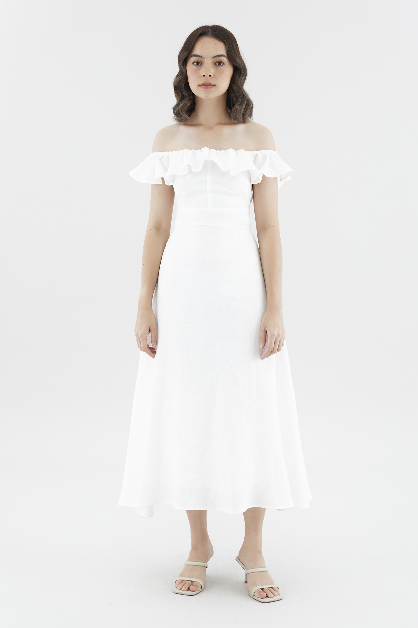 Off shoulder white linen 2024 dress